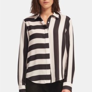 Foundation Long Sleeve Button Blouse Top Black White silky size small